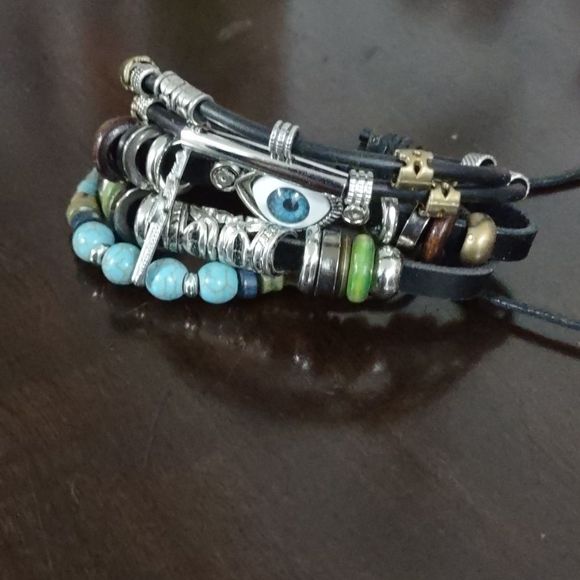 No Brand Jewelry - Women's Silvertone Multicolored Beaded Adjustable Slider Bracelet with Evil Eye